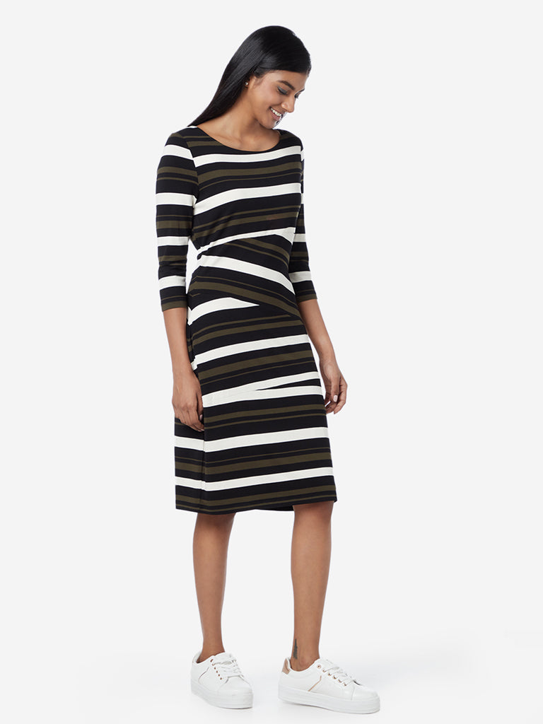 Shop Wardrobe Khaki Liz Striped Dress Online – Westside